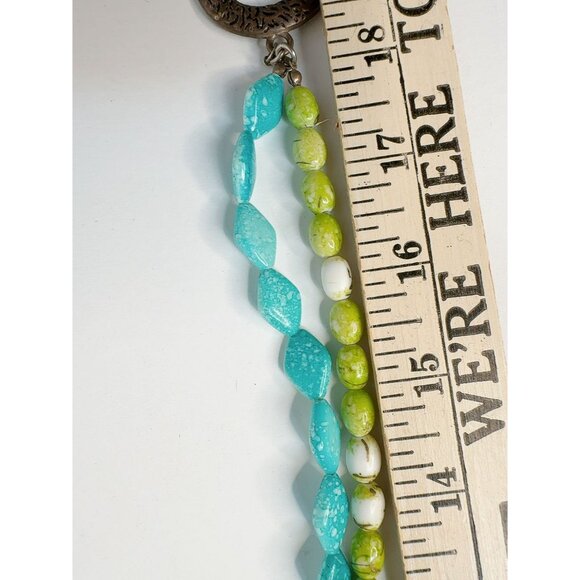 Handcrafted Vintage Multi-Strand Beaded Necklace With Textured Metal Ring Closur - Picture 12 of 16